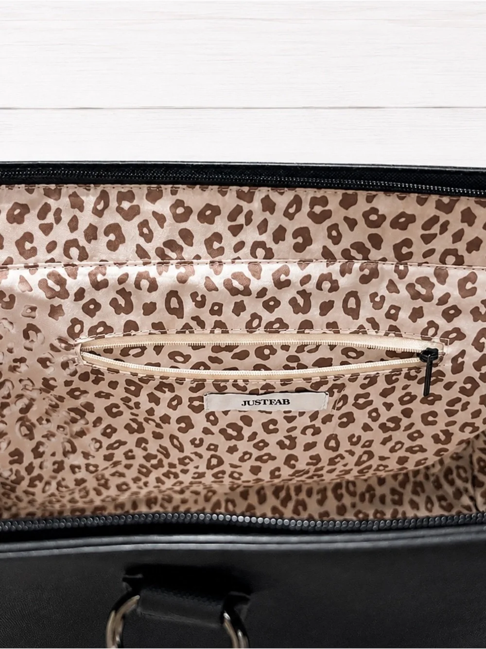 JustFab Black Structured Satchel with Chain Accent